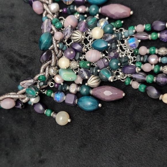 Chico's "Declan" Bib Necklace Glass, Metal, Lurex - Picture 4 of 11